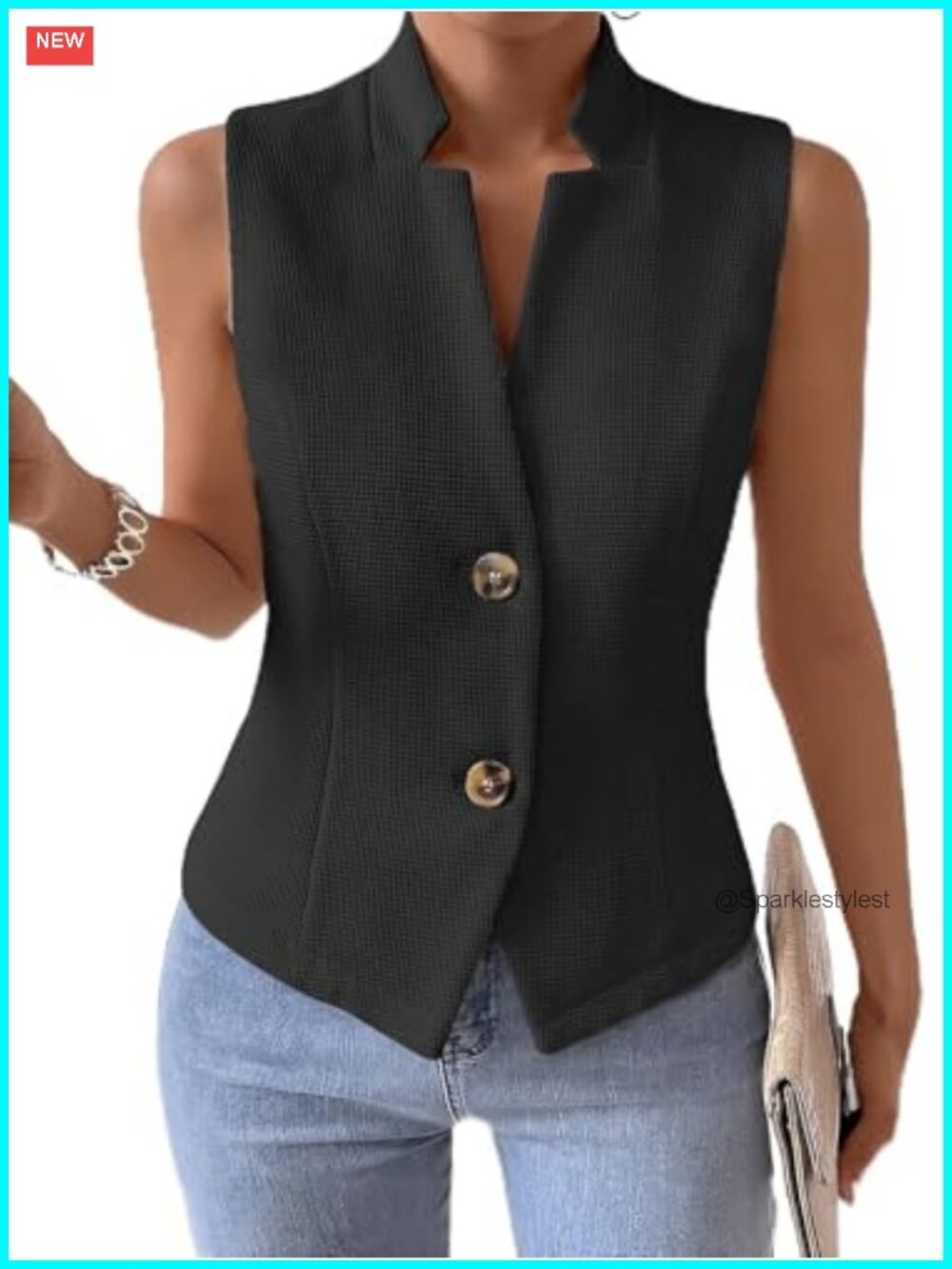 Sleeveless Knit Sweater Vest Stretchy Dressy Casual Top Notch Collar